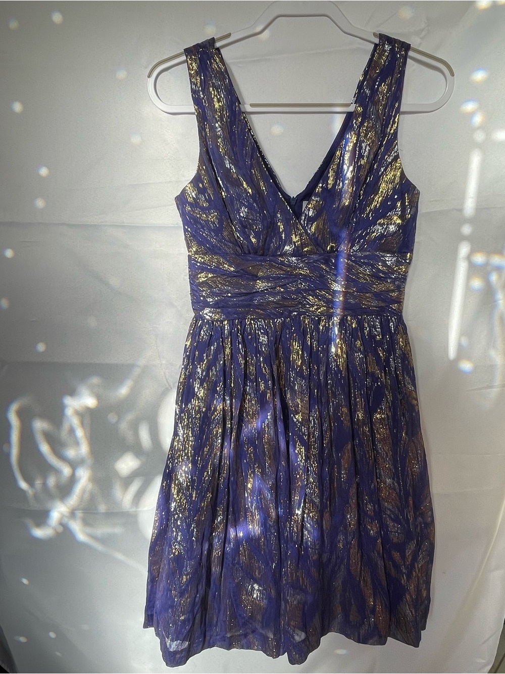 Trina Turk Silk Metallic Purple Gold Cocktail Party Dress Size 4
